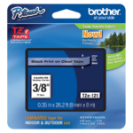 Cinta Brother TZE-121 | Negro sobre Transparente 9mm (3/8″) x 8 mts.