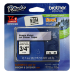 Cinta Brother TZE-141 | Negro sobre Fondo Transparente 18mm (3/4″) x 8 mts.