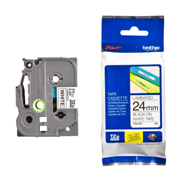 Cinta Brother TZE-251 Negro sobre Blanco 1″ (24MM) x 8 mts.