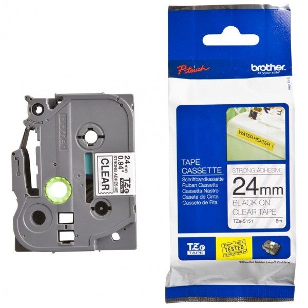 Cinta Brother TZE-S151 Negro sobre Transparente 24mm (1″) x 8 mts